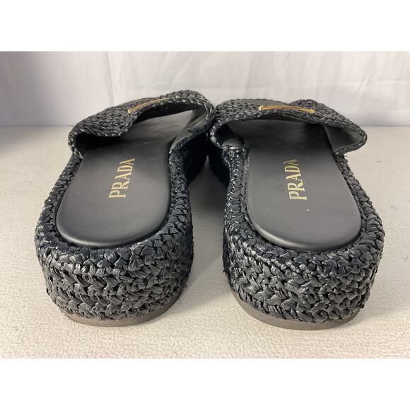 Prada 'Raffia' Black Raffia Flatform Slide Sandal Size 6 - Picture 4 of 5